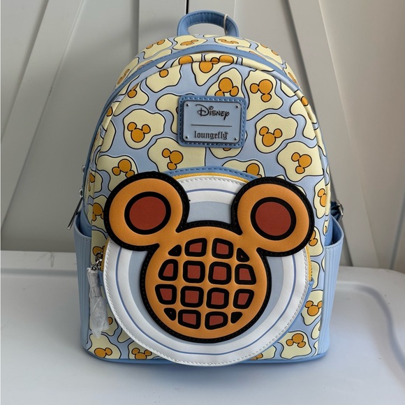 Loungefly Disney Breakfast Waffle Mickey scented blue mini backpack bag purse - Picture 2 of 9